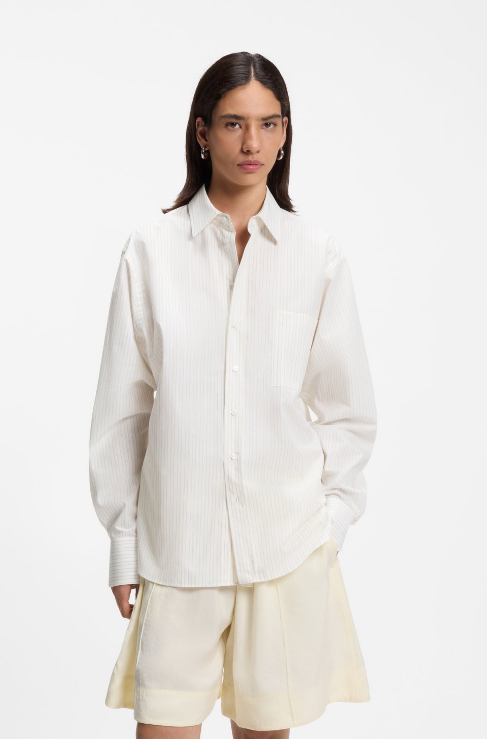 Relaxed-fit blouse in striped cotton poplin