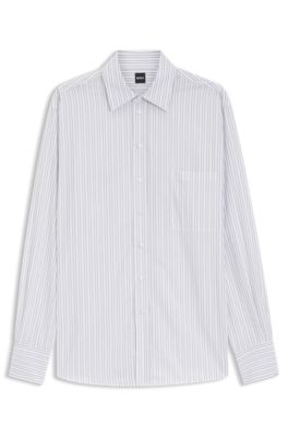 Relaxed-fit blouse in striped cotton poplin, White Patterned