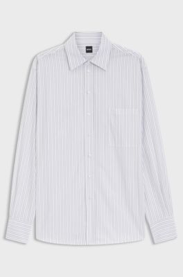 Relaxed-fit blouse in striped cotton poplin, White Patterned