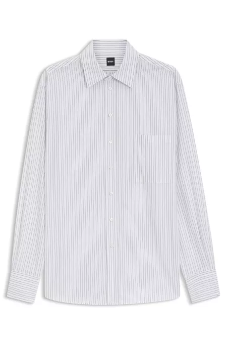 Relaxed-fit blouse in striped cotton poplin