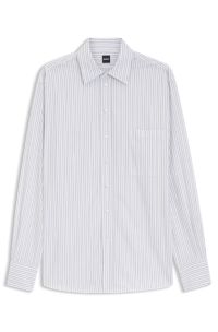 Relaxed-fit blouse in striped cotton poplin, White Patterned