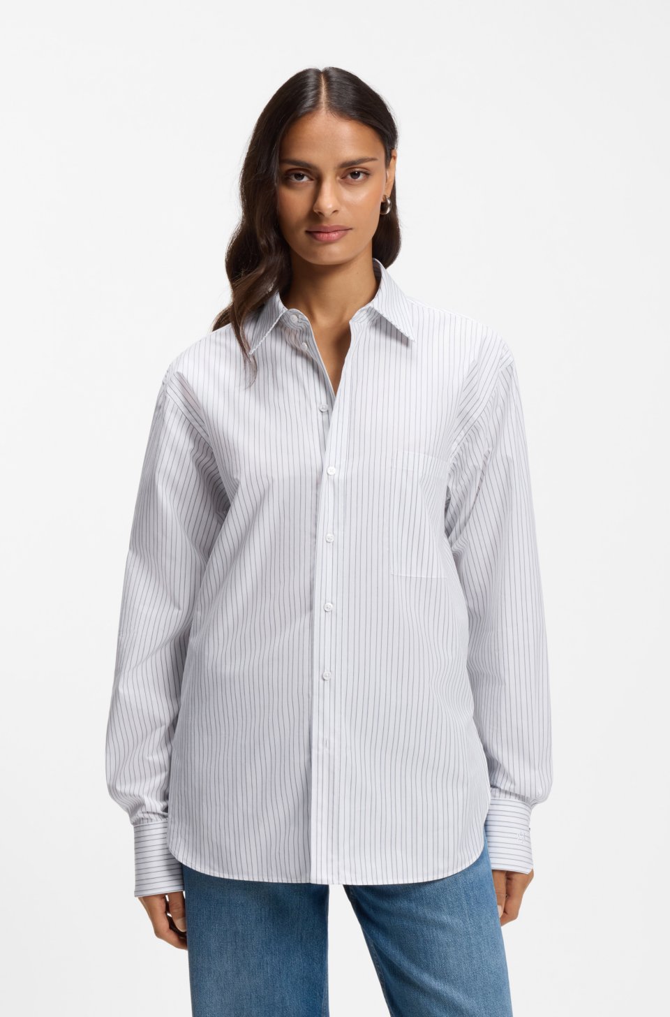 Relaxed-fit blouse in striped cotton poplin