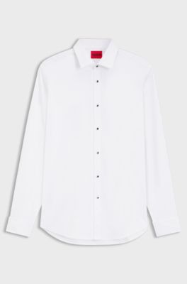 Camicia slim fit in popeline di cotone lavorato, Bianco