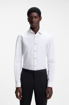 Camicia slim fit in popeline di cotone lavorato, Bianco