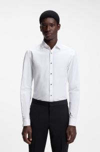 Chemise Slim Fit en popeline de coton structur&eacute;e, Blanc