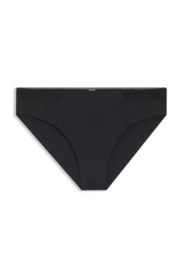 Low-rise briefs with gold plaque and lace monogram, Black