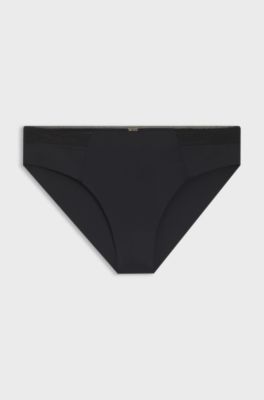 Low-rise briefs with gold plaque and lace monogram, Black