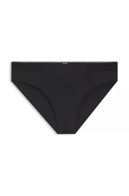 Low-rise briefs with gold plaque and lace monogram