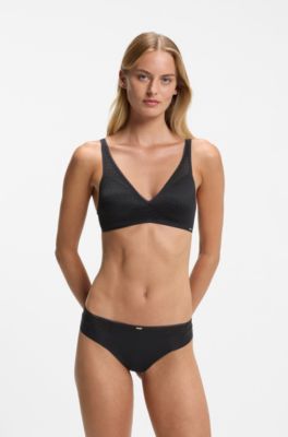 Low-rise briefs with gold plaque and lace monogram, Black