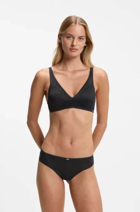 Low-rise briefs with gold plaque and lace monogram