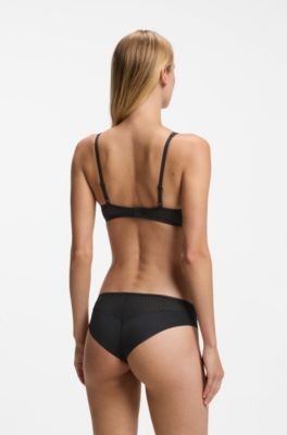 Low-rise briefs with gold plaque and lace monogram, Black
