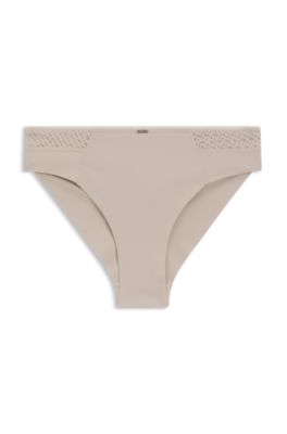 Low-rise briefs with gold plaque and lace monogram, Light Beige
