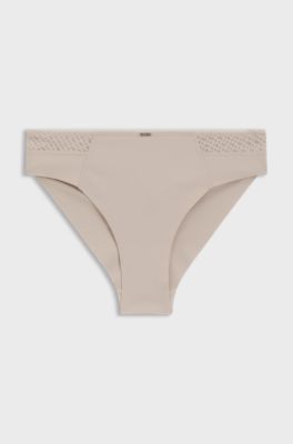 Low-rise briefs with gold plaque and lace monogram, Light Beige