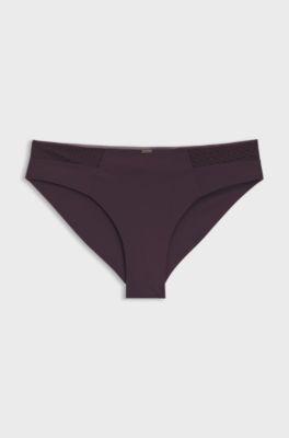 Low-rise briefs with gold plaque and lace monogram, Dark Purple