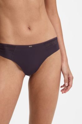 Low-rise briefs with gold plaque and lace monogram, Dark Purple