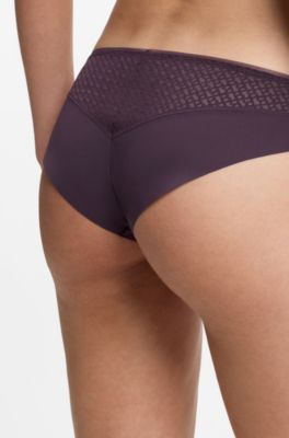 Low-rise briefs with gold plaque and lace monogram, Dark Purple