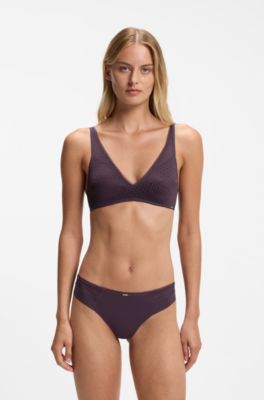 Low-rise briefs with gold plaque and lace monogram, Dark Purple