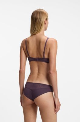 Low-rise briefs with gold plaque and lace monogram, Dark Purple