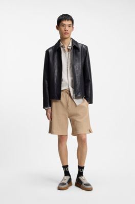 Modern-fit shirt in striped seersucker, Beige stripes