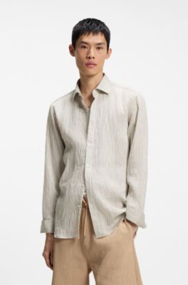 Modern-fit shirt in striped seersucker, Beige Stripes