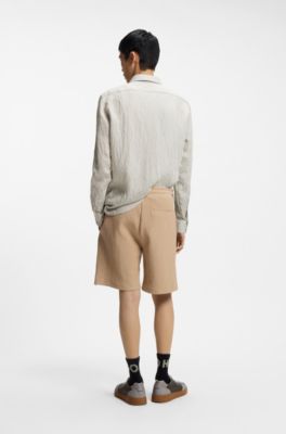 Modern-fit shirt in striped seersucker, Beige stripes