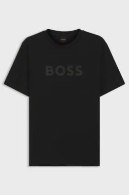 Regular-Fit T-Shirt aus Baumwolle mit modernem Logo, Schwarz