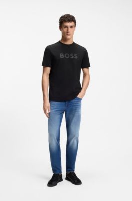 Regular-Fit T-Shirt aus Baumwolle mit modernem Logo, Schwarz