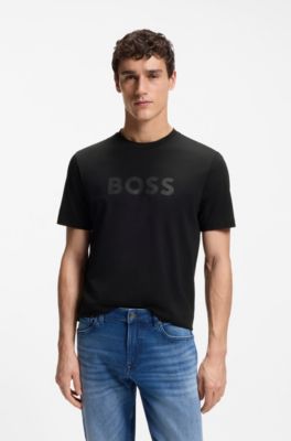 Regular-Fit T-Shirt aus Baumwolle mit modernem Logo, Schwarz