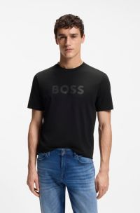 Regular-Fit T-Shirt aus Baumwolle mit modernem Logo, Schwarz