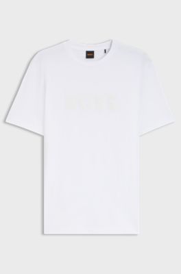 T-shirt regular fit in cotone con logo moderno, Bianco