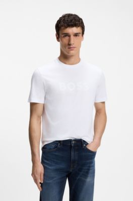 Cotton T-shirt with large tonal logo, White