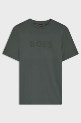 T-shirt in cotone con logo tono su tono di grandi dimensioni, Grigio scuro