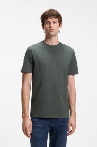 Regular-fit T-shirt in cotton with logo print, Dark Grey