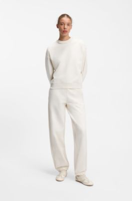 Relaxed-fit cotton sweatshirt with logo embroidery, Natural