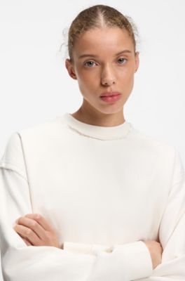 Relaxed-fit cotton sweatshirt with logo embroidery, Natural