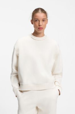 Relaxed-fit cotton sweatshirt with logo embroidery, Natural