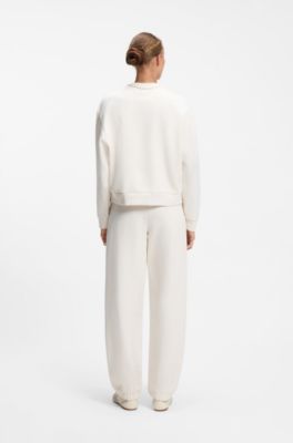 Relaxed-fit cotton sweatshirt with logo embroidery, Natural