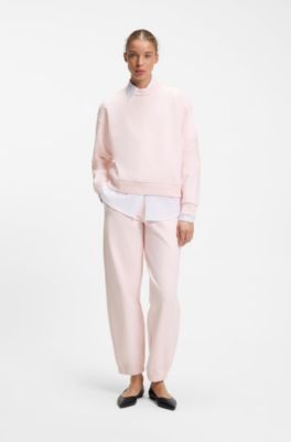 Relaxed-fit cotton sweatshirt with logo embroidery, light pink
