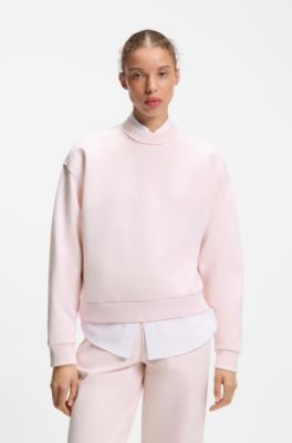 Felpa relaxed fit in cotone con logo ricamato, Rosa chiaro