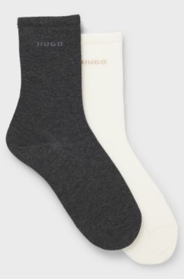 Calze ad altezza regolare in misto cotone con logo in confezione da due, Grigio
