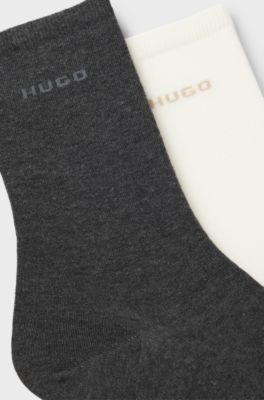 Two-pack of regular-length cotton-blend logo socks, Grey