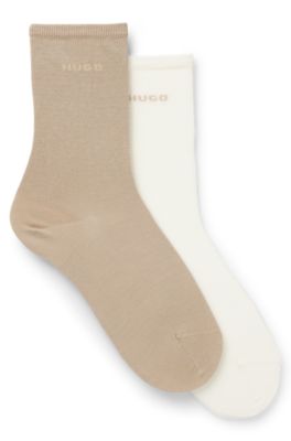 Two-pack of regular-length cotton-blend logo socks, Light Brown