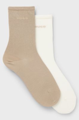 Calze ad altezza regolare in misto cotone con logo in confezione da due, Marrone chiaro