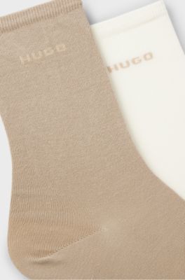 Calze ad altezza regolare in misto cotone con logo in confezione da due, Marrone chiaro