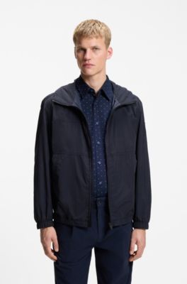 Relaxed-Fit Kapuzenjacke aus wasserabweisendem Gewebe, Dunkelblau