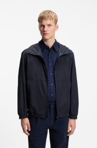Relaxed-fit hooded jacket in water-repellent fabric, Dark Blue