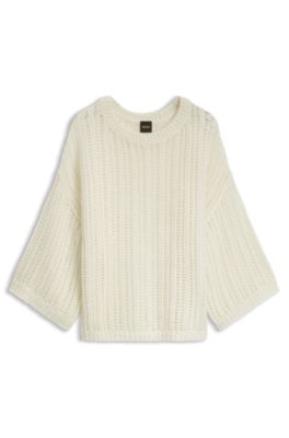 Oversized-fit sweater with open knit, Light Beige