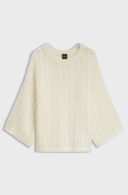 Oversized-fit sweater with open knit, Light Beige