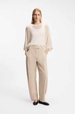 Oversized-fit sweater with open knit, Light Beige