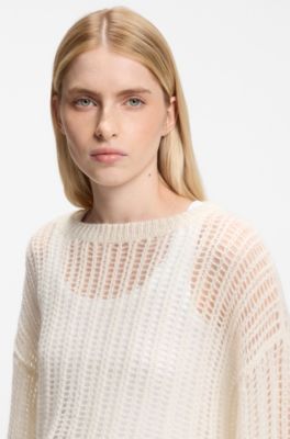 Oversized-fit sweater with open knit, Light Beige